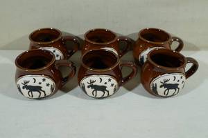 6 Cape Shore Handcrafted Bean Pot Stoneware 16oz Mugs - Moose