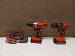 lot 54 image: 2 BLACK AND DECKER CORDLESS DRILLS & BLACK AND DECKER SANDER