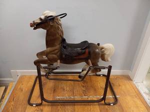 lot 92 image: VINTAGE WONDER HORSE RAWHIDE SPRING ROCKING RIDE