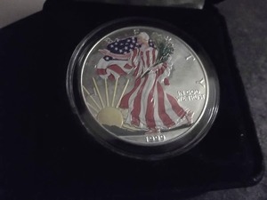1999 Silver Eagle Silver Dollar In Collectors Case Customized With Enamel In Air Tight Container