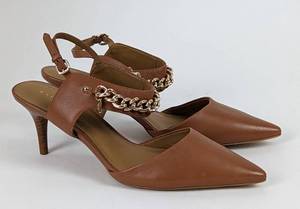 Coach Tan Leather Gold Chain Strap Heels