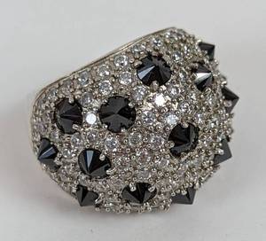 Pair of Black and White Rhinestone Cocktail Rings