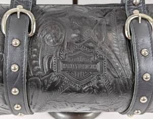 Harley Davidson Black Tooled Leather Shoulder Bag