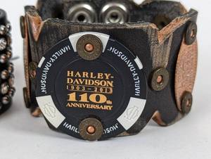 Three Womens Harley Davidson Leather Cuff Bracelets