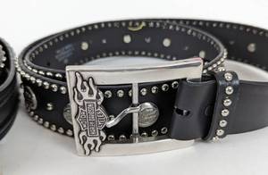 Pair of Womens Harley Davidson Black Leather Studded Belts