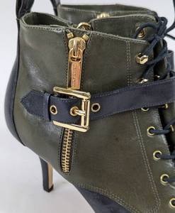 Michael Kors BlacK and Green Leather Brena Booties