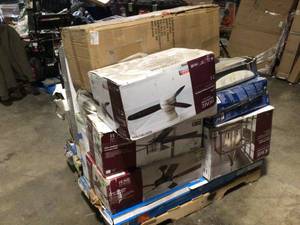 lot 19 image: Mix Lot of assorted Home Decorators Ceiling Fans, Chair, Chandelier, various models and conditions Review all pictures, Customer returns