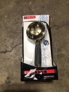 Delta 5-Spray 8 in. Single Wall Mount Handheld Shower Head in Polished Brass