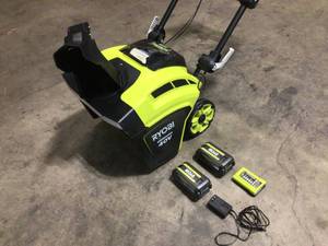 Ryobi  40v Single Stage Brushless Cordless Electric Snow Blower with 2 Batteries  and charger included see pictures