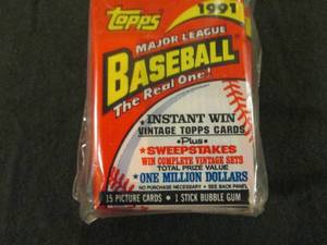 lot 165 image: 165. 6 1991 Topps Baseball Packs...