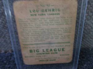 lot 001 image: Vintage Big League Chewing Gum Lou Gehrig Card