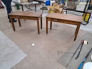 lot 335 image: Lot of (2) Wood Table with Drawer on Both Sides