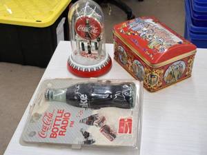 lot 365 image: Musical Tin, Coca-Cola Bottle Radio, Coca-Cola Music Globe
