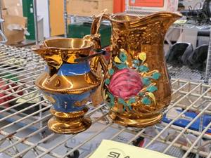 lot 399 image: Lot of (2) Vintage 1943 Copper Glaze Ceramic Table Pitchers