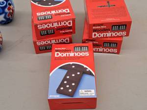 lot 385 image: Lot of (5) Double Nine Wooden Dominoes