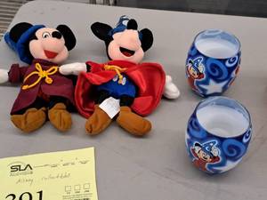 lot 391 image: Lot of (4) Disney Collectibles - Mickey Mouse Dolls, Mickey Mouse Candles