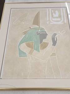 lot 470 image: Egyptian Motif Signed Lithograph Artwork , FramedSingle MatteGlass