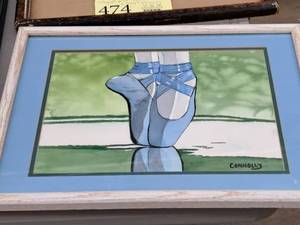 lot 473 image: Ballet Shoes by Connolly Signed Original Watercolor , Wood FrameDouble Matte