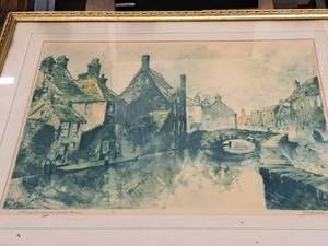 lot 484 image: Along The Canal Of Old Bruger Al Mettel Signed Etching , FramedSingle MatteGlass