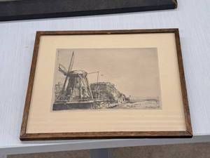 lot 481 image: Rembrandt Etching Windmill Vintage Print , Unframed