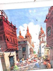 lot 476 image: Village Scene Signed Oil Painting on Textured Board , Unframed