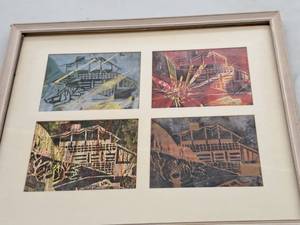 lot 488 image: House Woodblock Style Print 4-Way , FramedSingle MatteGlass