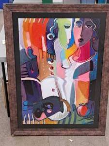 lot 490 image: Abstract Face by Ali Golkan Signed Artwork , Wood FrameSingle Matte