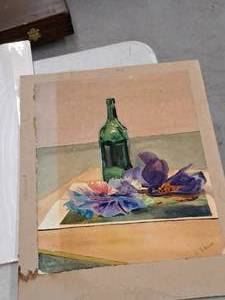 lot 497 image: Bottle of Wine by W. F. Amos Signed Painting , Unframed