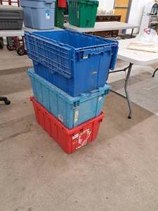 lot 513 image: Lot of (3) Stackable Flip-Top Lid Storage Bins