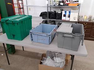lot 514 image: Lot of (3) Stackable Flip-Top Lid Storage Bins