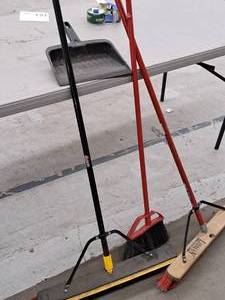 lot 196 image: Lot of (3) Push Brooms with Plastic Dust Pan