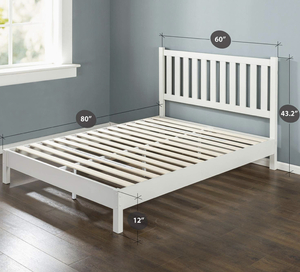 lot 133 image: ZINUS Wen Wood Deluxe Platform Bed Frame with Headboard  Solid Wood Foundation  Wood Slat Support  No Box Spring Needed  Easy Assembly, Queen