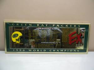 VINTAGE 1996 GREEN BAY PACKERS WORLD CHAMPIONS BAR SIGN  MIRROR - VERY NICE - GREAT PIECE - APPROX 37 By 15 - SEE PICTURES