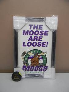 VERY RARE - VINTAGE MINNESOTA MOOSE CARDBOARD ADVERTISING PIECE - Sealed & Framed - APPROX 13 By 19 With MINNESOTA MOOSE INAGURAL SEASON PUCK - NICE - FANTASTIC SET - SEE PICTURES