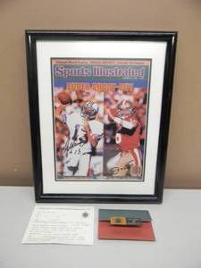 VINTAGE JAN. 21, 1985 SPORTS ILLUSTRATED SUPER SHOOT-OUT COVER - Dan Marino - Joe Montana - DUAL Signed, Framed Piece With COA -  ABSOLUTELY FANTASTIC PIECE - APPROX 12 By 15 - SEE PICTURES
