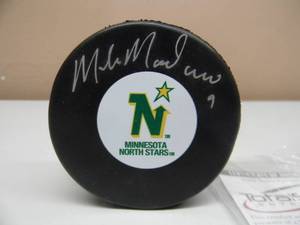 VINTAGE MINNESOTA NORTH STARS Mike Madono Signed Puck - With COA - GREAT PIECE - NICE - SEE PICTURES