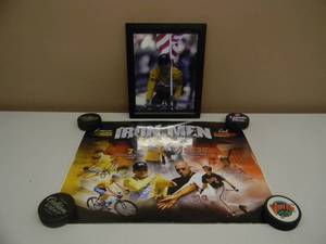 CAL RIPKEN JR. & LANCE ARMSTRONG IRON MEN SIGNED PHOTO - NICE, READY FOR A FRAME & LANCE ARMSTRONG SIGNED FRAMED PIECE  - GREAT PIECES - APPROX 22 By 16 & 10 By 12 - SEE PICTURES