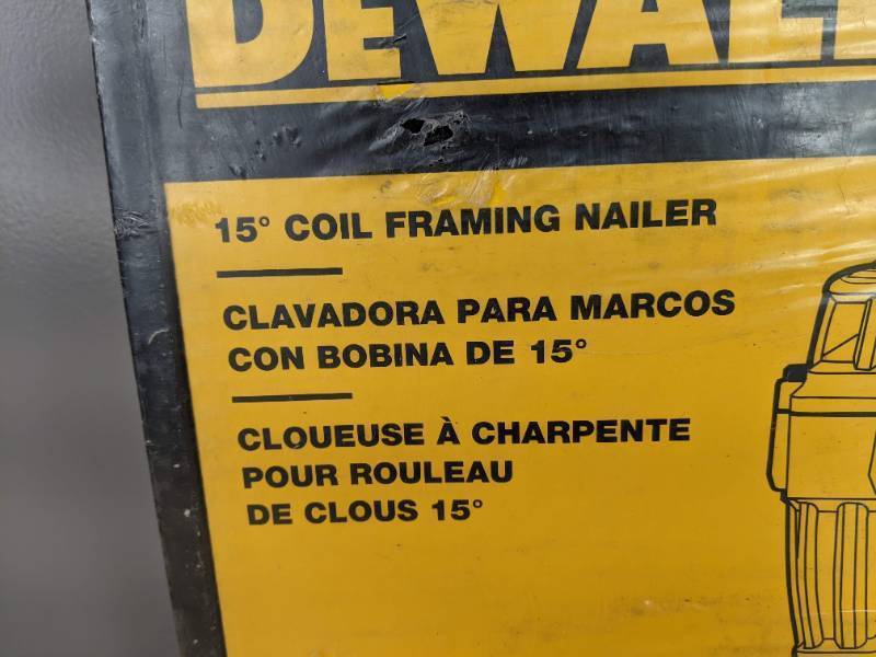 lot 11A image: Brand New DeWalt Pneumatic 15° Coil Framing Nailer 