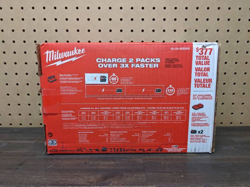lot 2 image: Milwaukee M18 18-Volt Lithium-Ion Starter Kit with Two 5.0 Ah Battery Packs and Dual Bay Rapid Charger
