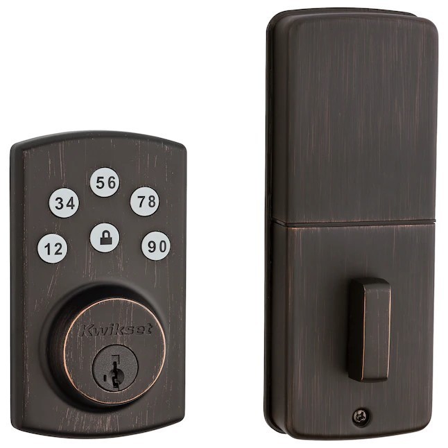 lot 14 image: Kwikset Powerbolt2 Venetian Bronze Single Cylinder Keypad Electronic Deadbolt Featuring SmartKey Security