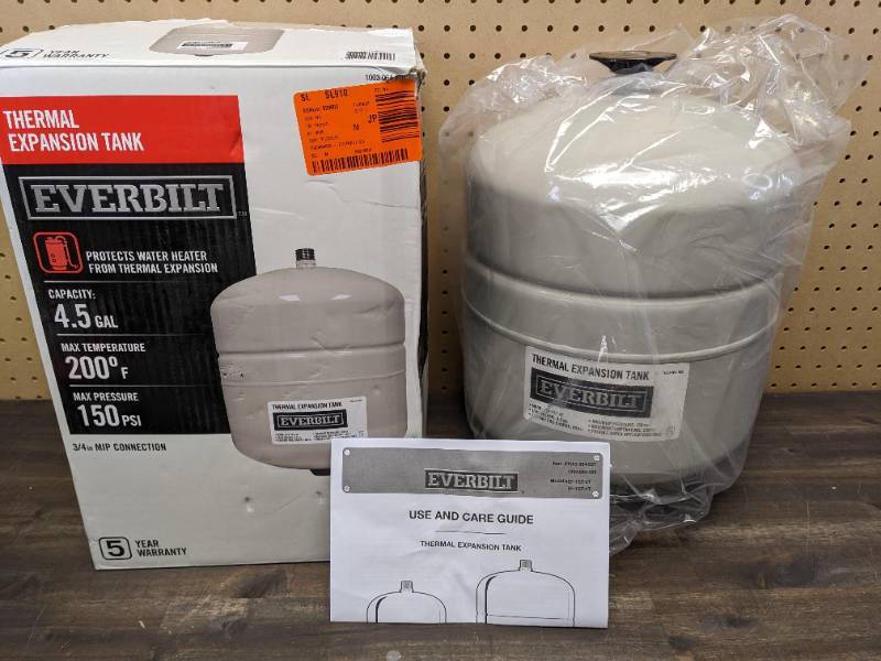 Everbilt 4.5 gal. Thermal Expansion Tank | WHD4: Milwaukee, Dewalt, RYOBI,  Makita, Husky, RIDGID, Rheem, Hand/Power Tools, Batteries/Chargers, Truck  Boxes, Plumbing Supplies, Shop Vacs, Flooring, Kwikset, Kitchen  Sinks/Fixtures, Delta, Kohler, Moen, Fans,