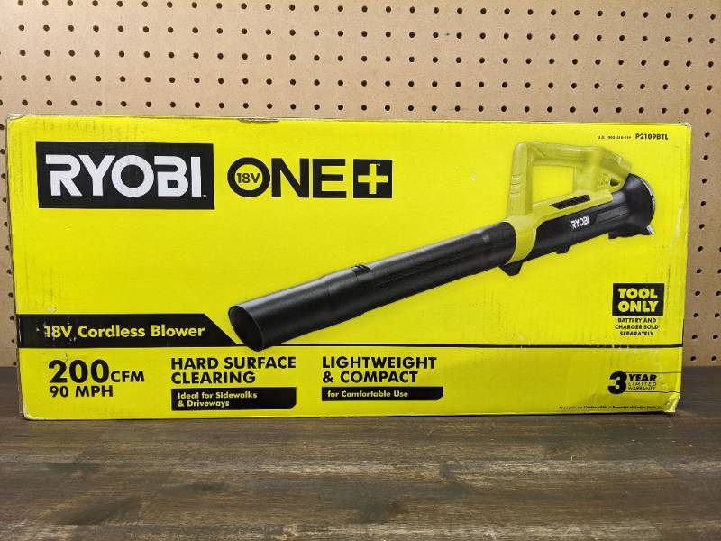 lot 103 image: RYOBI ONE 18V 90 MPH 200 CFM Cordless Battery Leaf BlowerSweeper
