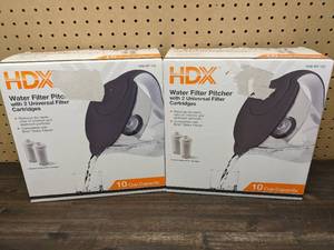 lot 169 image: Set of 2 New HDX 10-Cup Large Water Filter Pitchers, BPA Free