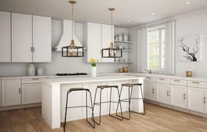 lot 21 image: New Hampton Bay Boswell Quarter 14 in. 3-Light Vintage Brass Farmhouse Square Chandelier with Painted Black Distressed Wood Accents