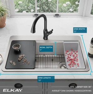 lot 3 image: Elkay Avenue 18-Gauge Stainless Steel 33 in. Single Bowl Drop-InUndermount Workstation Kitchen Sink with Drain