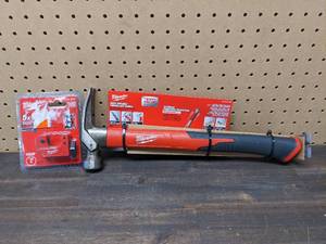 lot 99 image: Set of New Milwaukee 19 oz. Smooth Face PolyFiberglass Handle Hammer with 15 in. Pry Bar (2-Piece) and 34 in. Mini Copper Tubing Cutter
