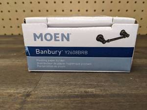 lot 24 image: New MOEN Banbury Pivoting Double Post Toilet Paper Holder in Mediterranean Bronze