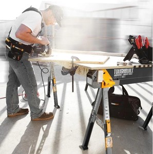 lot 13 image: Toughbuilt 39.9 to 45.9W x 25 to 32H C700 Adjustable Sawhorse and Jobsite Table with 1300 lb capacity