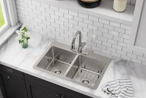lot 58 image: Elkay Avenue Drop-inUndermount Stainless Steel 33 in. 5050 Double Bowl Kitchen Sink with Bottom Grid