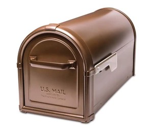 lot 52 image: Hillsborough Copper, Large, Steel, Post Mount Mailbox with Silver Flag by Architectural Mailboxes